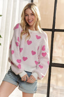 White + Pink Heart Sweater