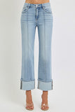 Plus Size Ankle Straight Leg Cuffed Denim