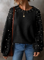 Pearl Detail Long Sleeve Sweater Multiple Colors