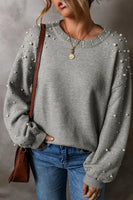 Pearl Detail Long Sleeve Sweater Multiple Colors