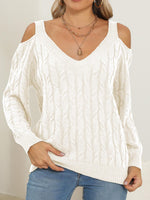 Knit V-Neck Cutout Long Sleeve Sweater