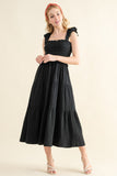 Black Smocked Ruffled Tiered Dress