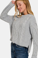 Grey Cable Sweater with Side Slits