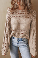 Cable-Knit Openwork Long Sleeve Sweater