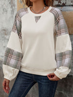 Perfee Plaid Round Neck Long Sleeve Top