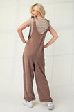 Taupe Ribbed Leopard Tied Shoulder Overalls