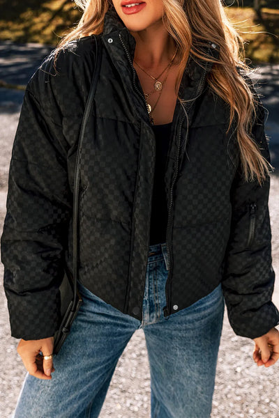 Black Checkered Puffer Coat