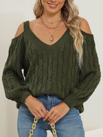 Knit V-Neck Cutout Long Sleeve Sweater