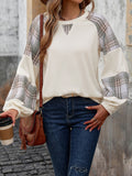 Perfee Plaid Round Neck Long Sleeve Top