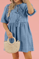 Bow Knots Half Sleeve Denim Dress