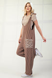 Taupe Ribbed Leopard Tied Shoulder Overalls