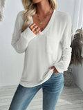 Textured V-Neck Long Sleeve Top