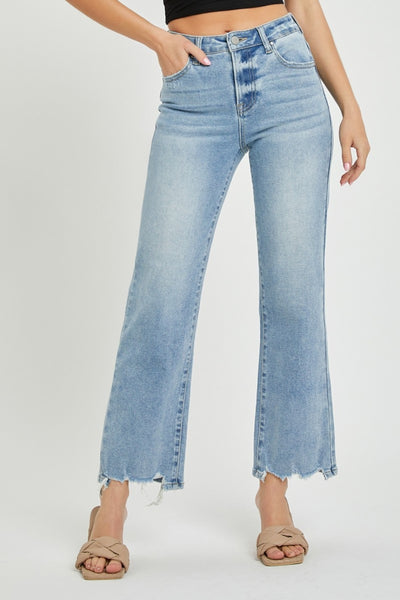 High Rise Distressed Straight Jeans