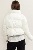 White Quilted Back Drawstring Puffer Jacket