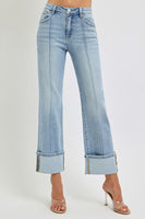 Plus Size Ankle Straight Leg Cuffed Denim