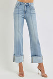 Plus Size Ankle Straight Leg Cuffed Denim