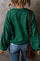 Pearl Detail Long Sleeve Sweater Multiple Colors