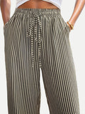 Drawstring Striped Elastic Waist Pants