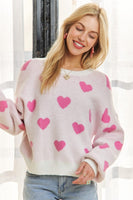 White + Pink Heart Sweater