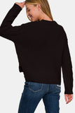 Black Cable Sweater with Side Slits