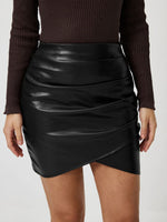 Faux Leather Ruched Asymmetrical Hem Skirt