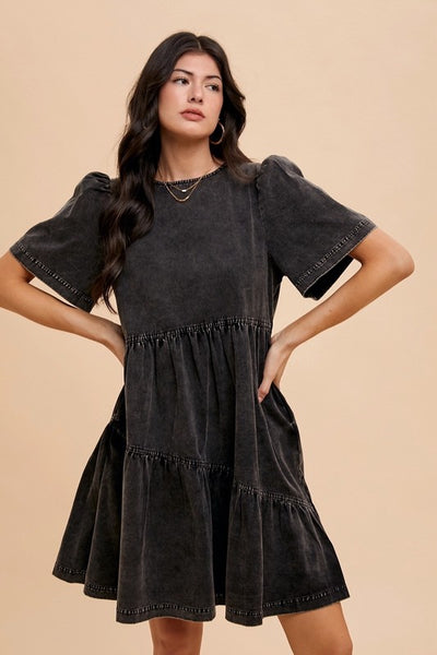 Mineral Washed Short Sleeve Denim Dress