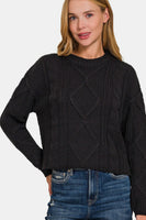 Black Cable Sweater with Side Slits