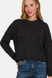 Black Cable Sweater with Side Slits