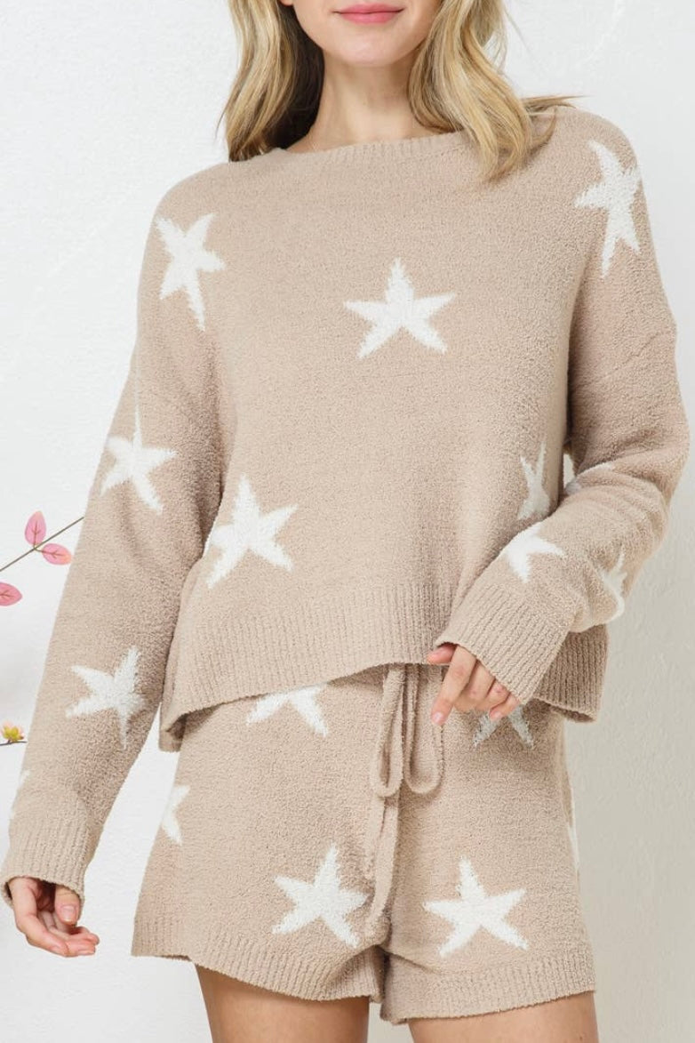 taupe soft long sleeve star top