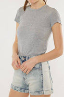 high rise side panel denim short