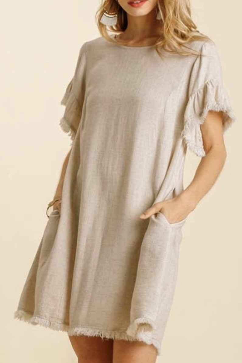 oatmeal linen dress with pockets