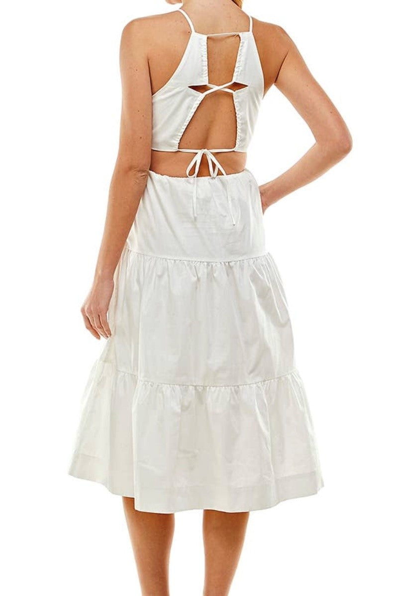 white tiered halter mini dress