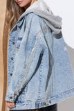 oversized rhinestone hooded denim jacket