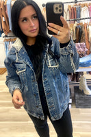 oversized rhinestone hooded denim jacket